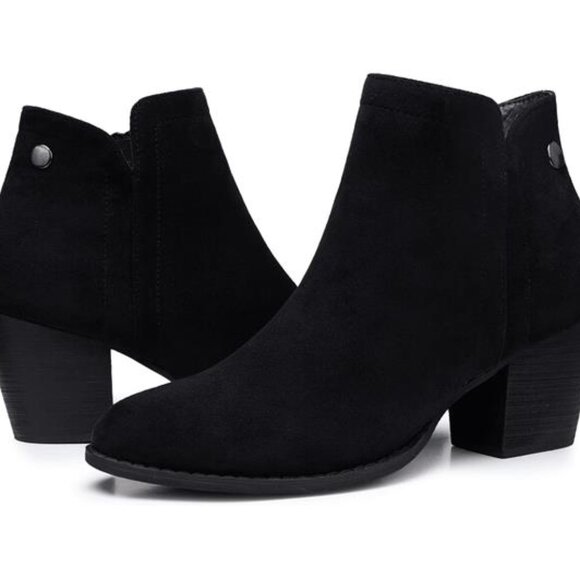 Women's Ankle Boots Heel Chunky Low Heels Almond Toe Boots Suede Side Zipper